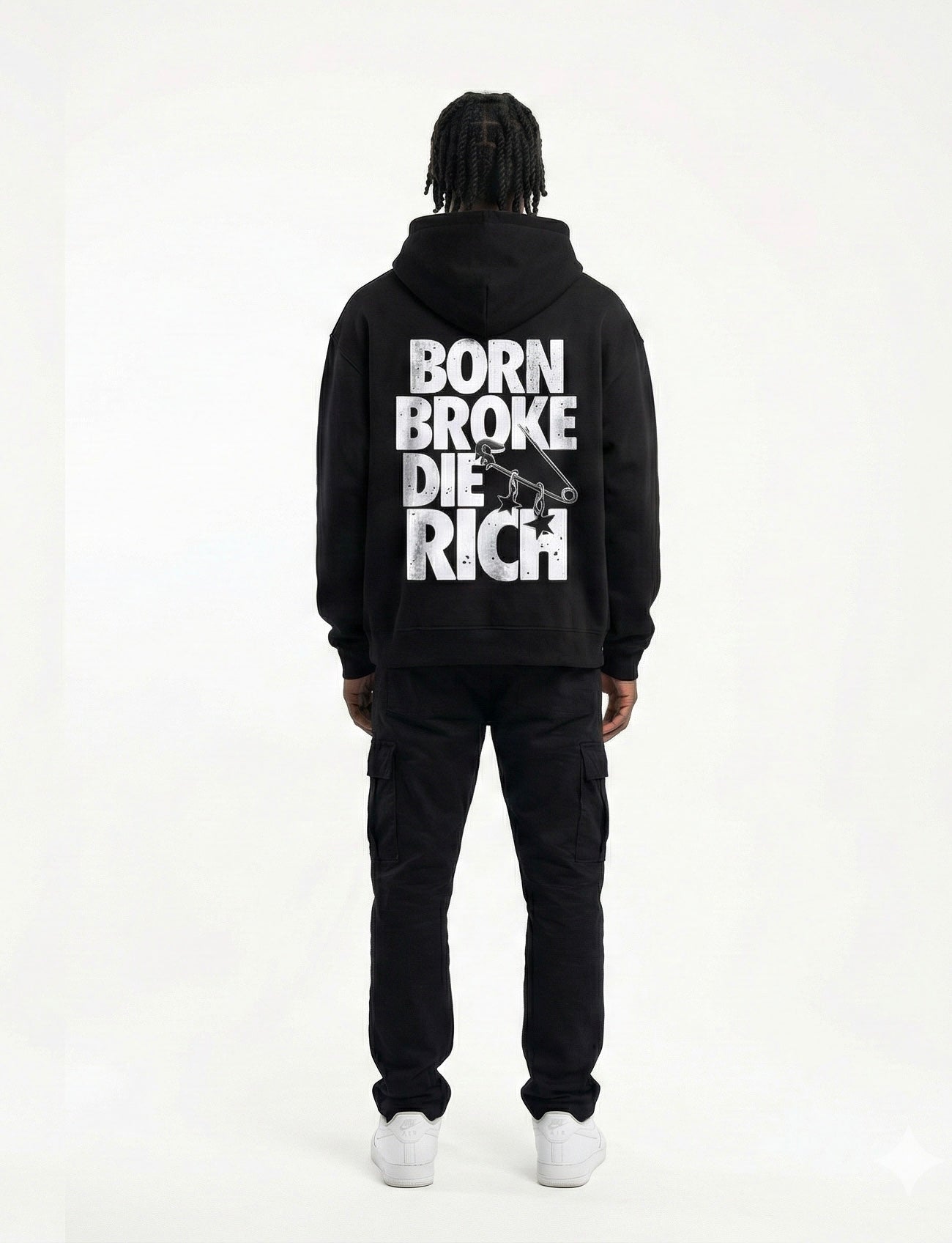 Hoodie Boxy “Born Broke Die Rich”