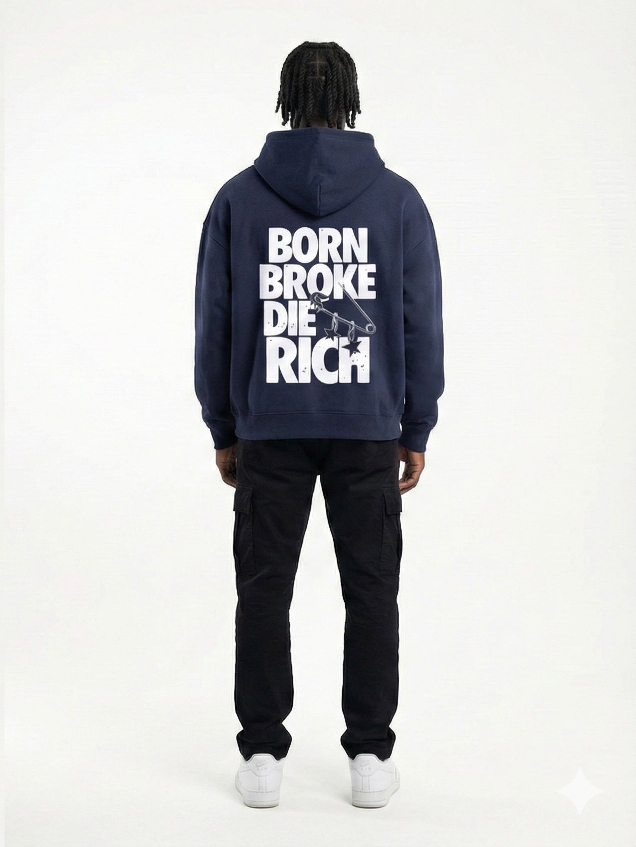 Hoodie Boxy “Born Broke Die Rich”